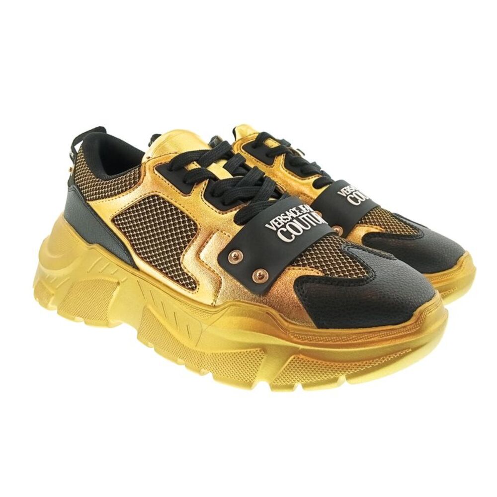 Versace Jeans Couture Mens Gold / Black Metallic Chunky Sneakers